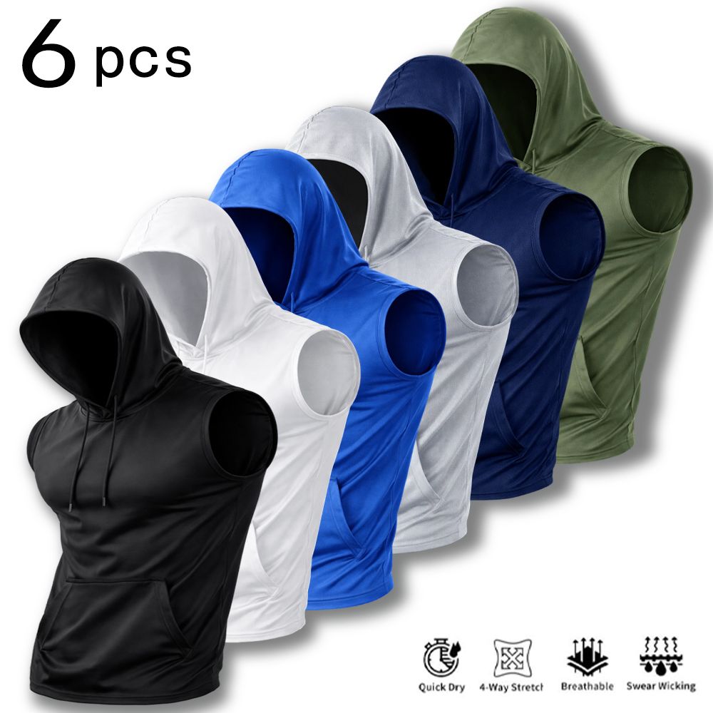 6Pcs Men Sleeveless Hooded Tan - Outdoor Sport Hoodie recension och pris